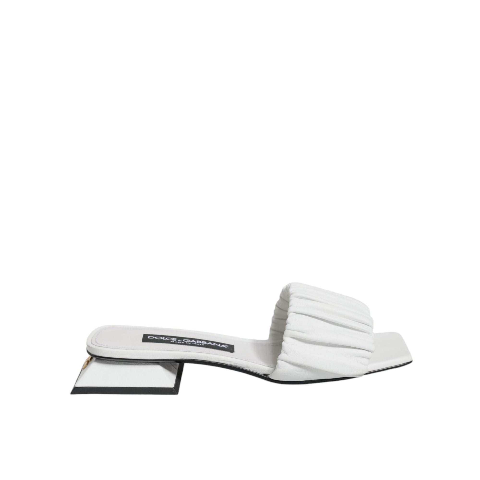 Dolce &amp; Gabbana White Leather Slides Flats Sandals Shoes