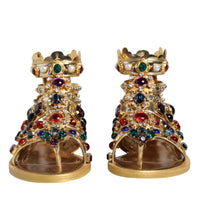 Dolce & Gabbana Gold Leather Crystal Gladiator Sandals Flats Shoes