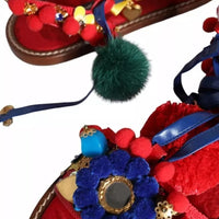 Dolce & Gabbana Multicolor Pom Pom Fur Wrap Sandals Shoes