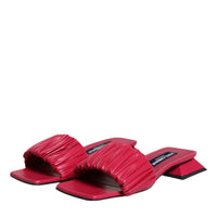 Dolce & Gabbana Fuchsia Leather Slides Flats Sandals Shoes