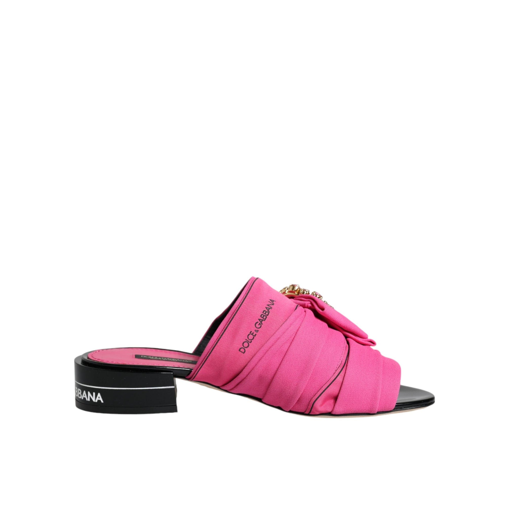 Dolce &amp; Gabbana Pink Black Crystal Slides Sandals Shoes
