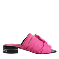 Dolce & Gabbana Pink Black Crystal Slides Sandals Shoes