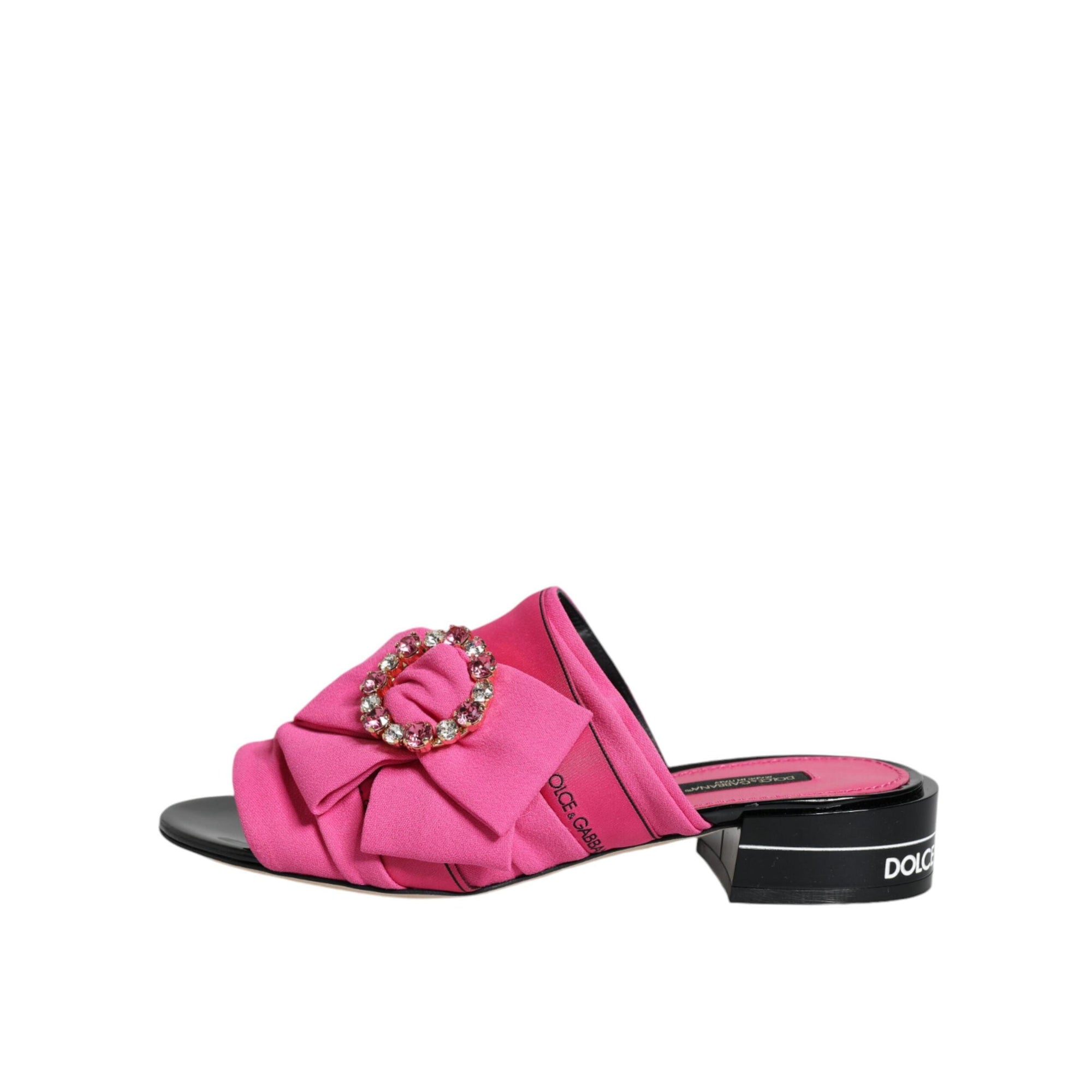 Dolce &amp; Gabbana Pink Black Crystal Slides Sandals Shoes