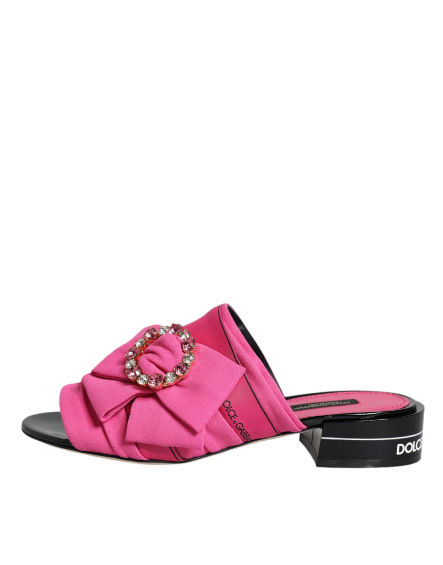 Dolce & Gabbana Pink Black Crystal Slides Sandals Shoes