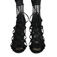 Dolce & Gabbana Black Tulle Stretch Heels Sandals Shoes