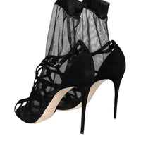 Dolce & Gabbana Black Tulle Stretch Heels Sandals Shoes