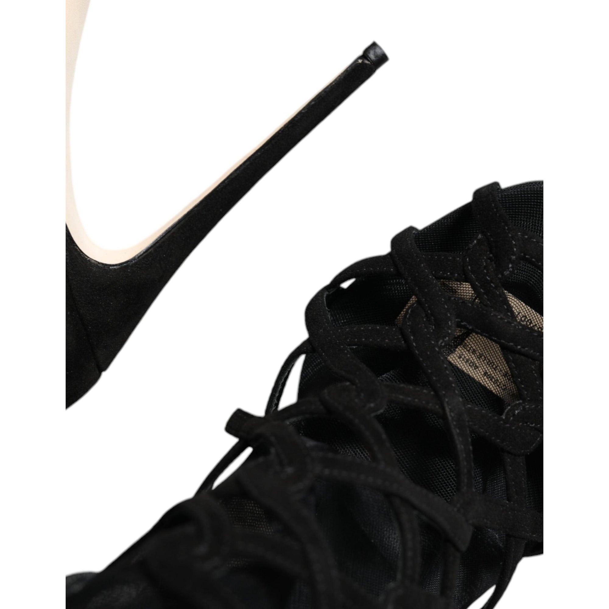 Dolce &amp; Gabbana Black Tulle Stretch Heels Sandals Shoes
