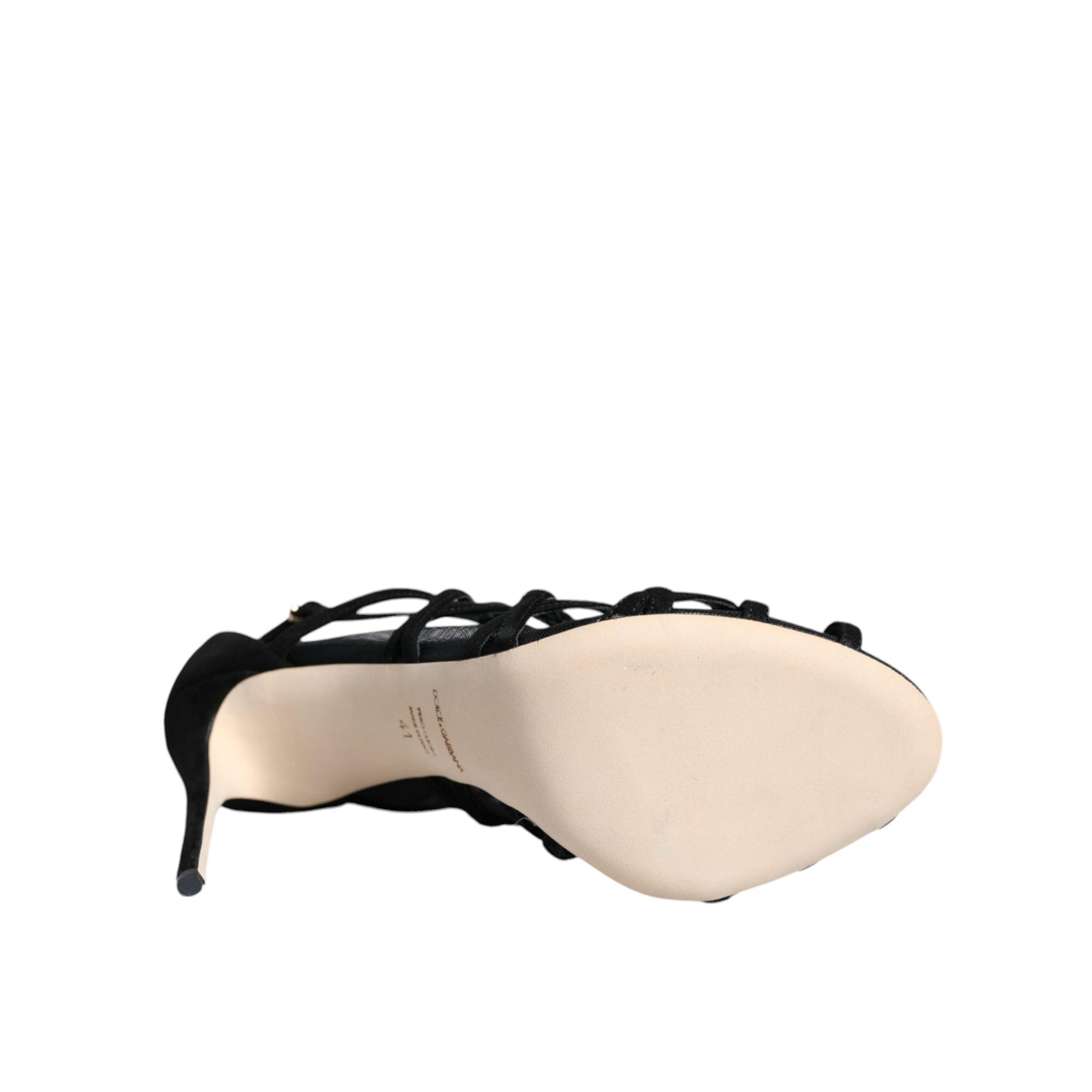 Dolce &amp; Gabbana Black Tulle Stretch Heels Sandals Shoes