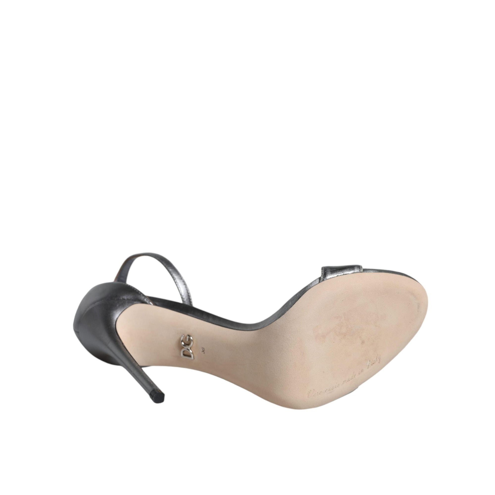 Dolce &amp; Gabbana Silver KEIRA Heels Ankle Strap Sandals Shoes