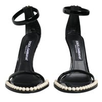 Dolce & Gabbana Black Keira Leather Faux Pearl Sandals Heels Shoes