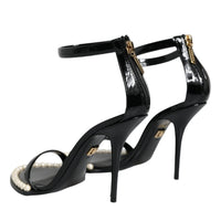 Dolce & Gabbana Black Keira Leather Faux Pearl Sandals Heels Shoes