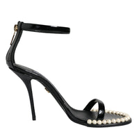 Dolce & Gabbana Black Keira Leather Faux Pearl Sandals Heels Shoes