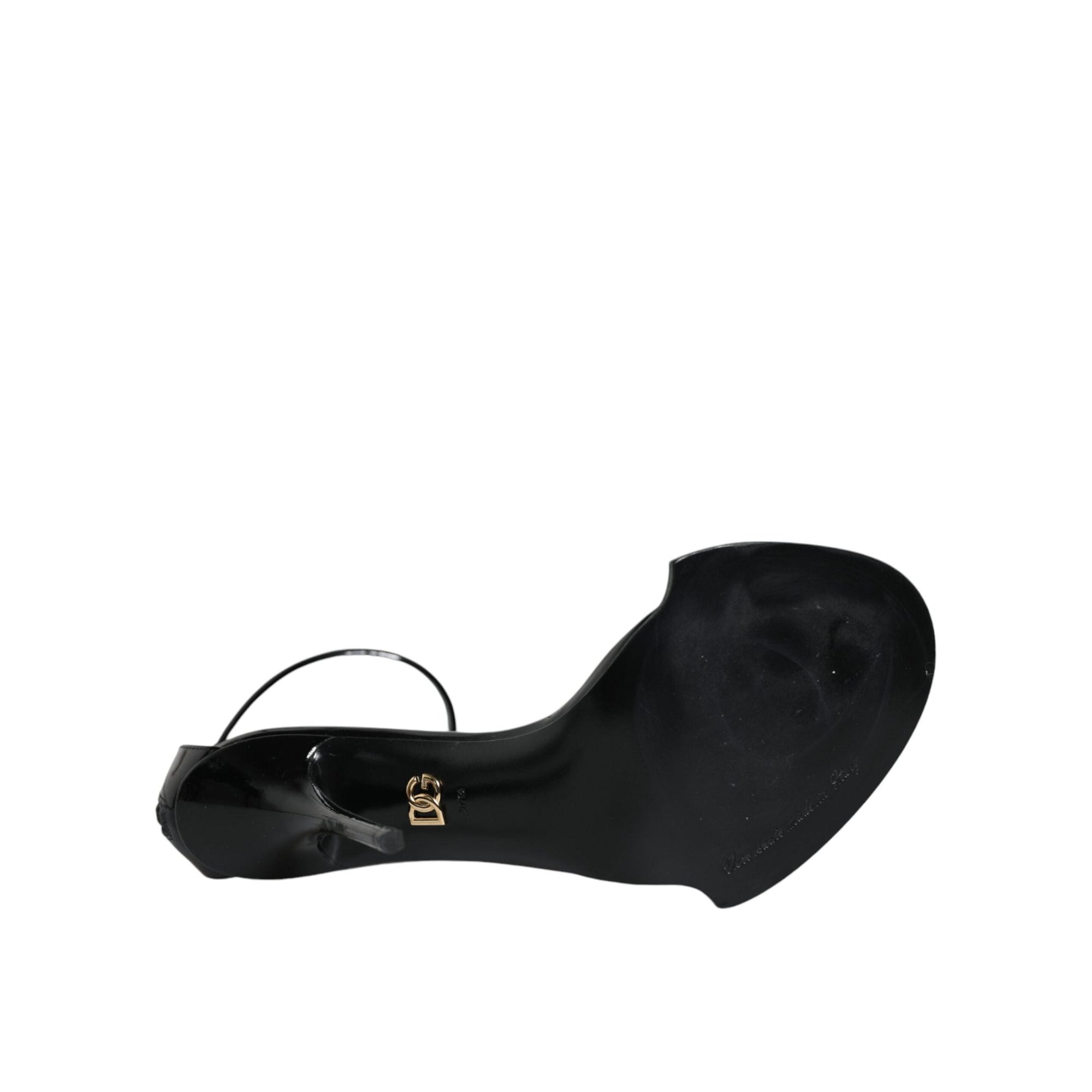 Dolce &amp; Gabbana Black Keira Leather Faux Pearl Sandals Heels Shoes