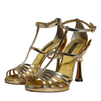 Dolce & Gabbana Gold Leather Baroque Heels Sandals Shoes