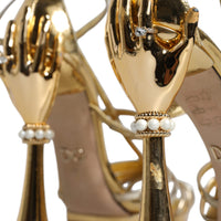 Dolce & Gabbana Gold Leather Baroque Heels Sandals Shoes