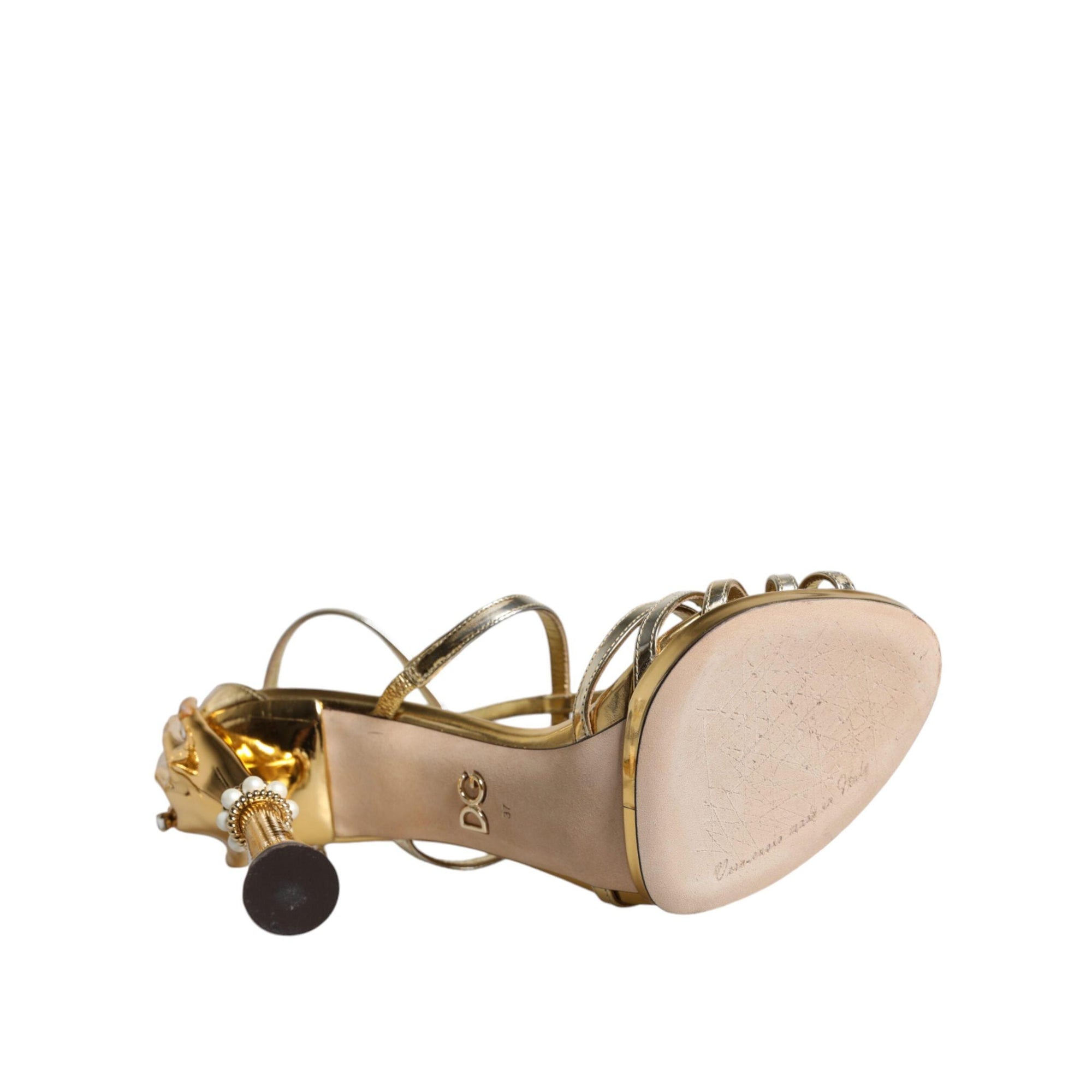 Dolce &amp; Gabbana Gold Leather Baroque Heels Sandals Shoes