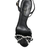 Dolce & Gabbana Black Leather Crystal Bow Heels Sandals Shoes