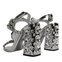 Dolce & Gabbana Silver Leather T-strap Crystal Sandals Shoes