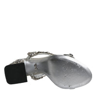 Dolce & Gabbana Silver Leather T-strap Crystal Sandals Shoes