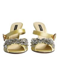 Dolce & Gabbana Yellow Crystal Slides Heels Sandals Shoes