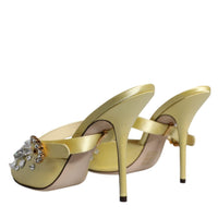 Dolce & Gabbana Yellow Crystal Slides Heels Sandals Shoes