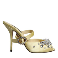 Dolce & Gabbana Yellow Crystal Slides Heels Sandals Shoes