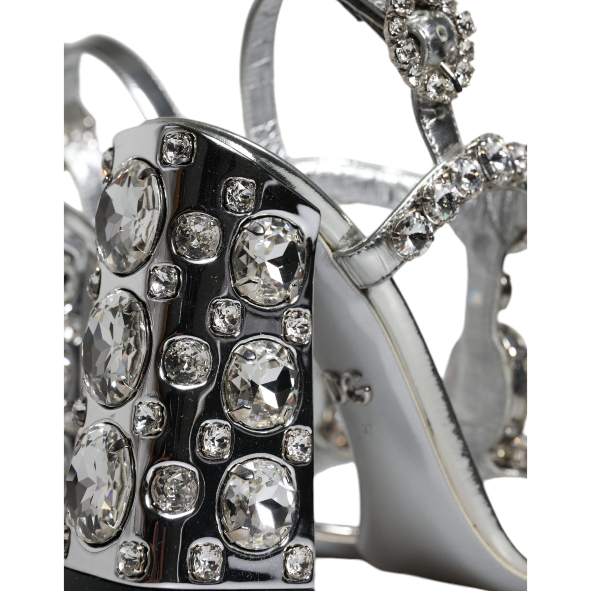 Dolce &amp; Gabbana Silver Leather T-strap Crystal Sandals Shoes