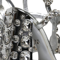 Dolce & Gabbana Silver Leather T-strap Crystal Sandals Shoes