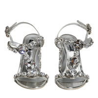 Dolce & Gabbana Silver Leather T-strap Crystal Sandals Shoes