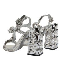 Dolce & Gabbana Silver Leather T-strap Crystal Sandals Shoes