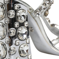 Dolce & Gabbana Silver Leather T-strap Crystal Sandals Shoes