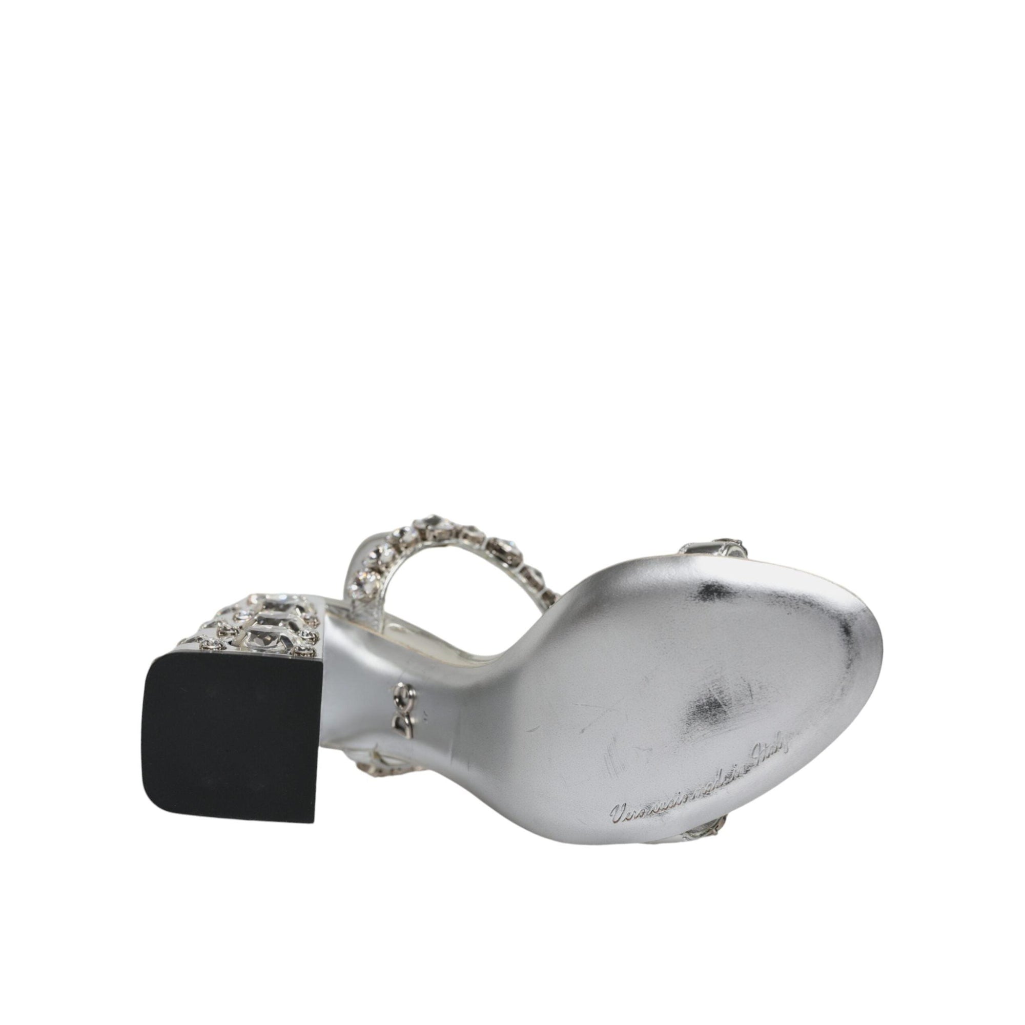 Dolce &amp; Gabbana Silver Leather T-strap Crystal Sandals Shoes