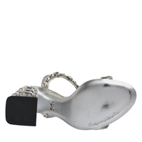 Dolce & Gabbana Silver Leather T-strap Crystal Sandals Shoes