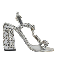 Dolce & Gabbana Silver Leather T-strap Crystal Sandals Shoes