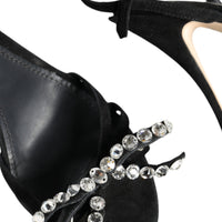 Dolce & Gabbana Black Leather Crystal Bow Heels Sandals Shoes