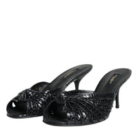 Dolce & Gabbana Black Leather Heels Slides Sandals Shoes