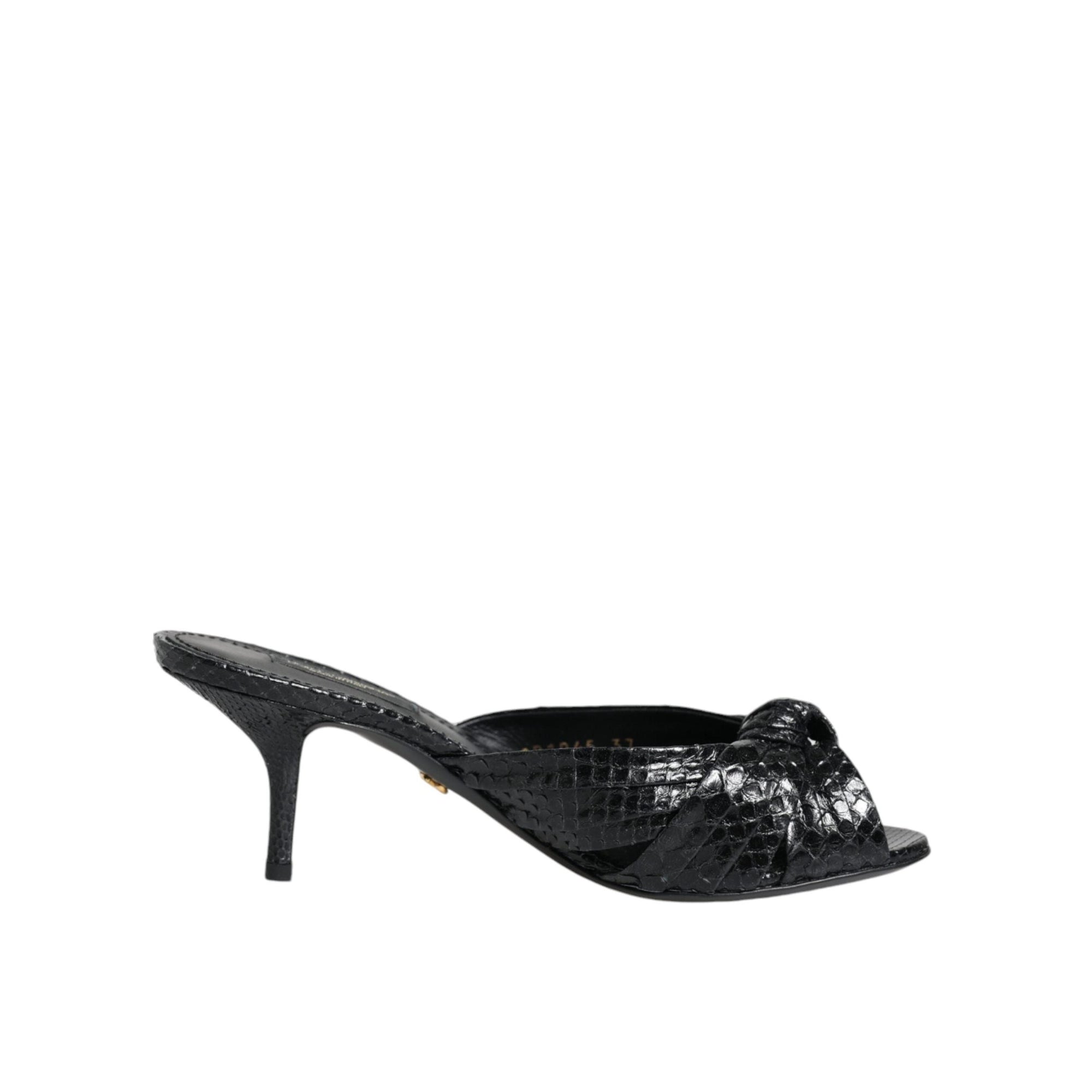 Dolce &amp; Gabbana Black Leather Heels Slides Sandals Shoes