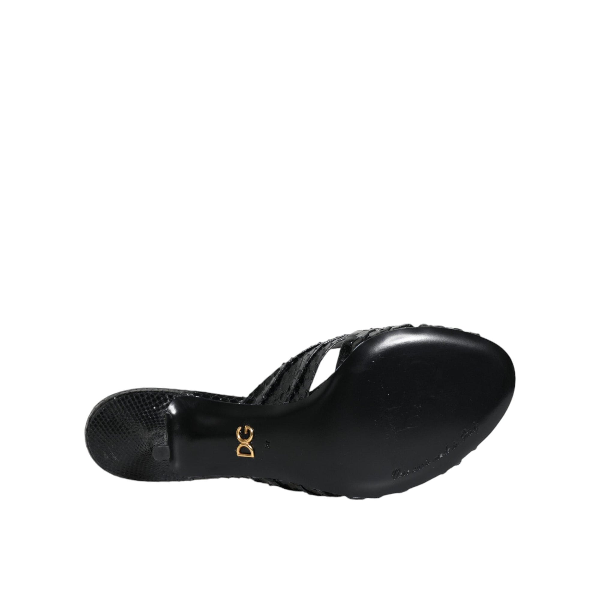 Dolce &amp; Gabbana Black Leather Heels Slides Sandals Shoes