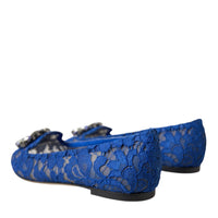 Dolce & Gabbana Blue Lace Crystal Ballet Flats Loafers Shoes