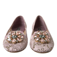 Dolce & Gabbana Pink Lace Crystal Ballet Flats Loafers Shoes