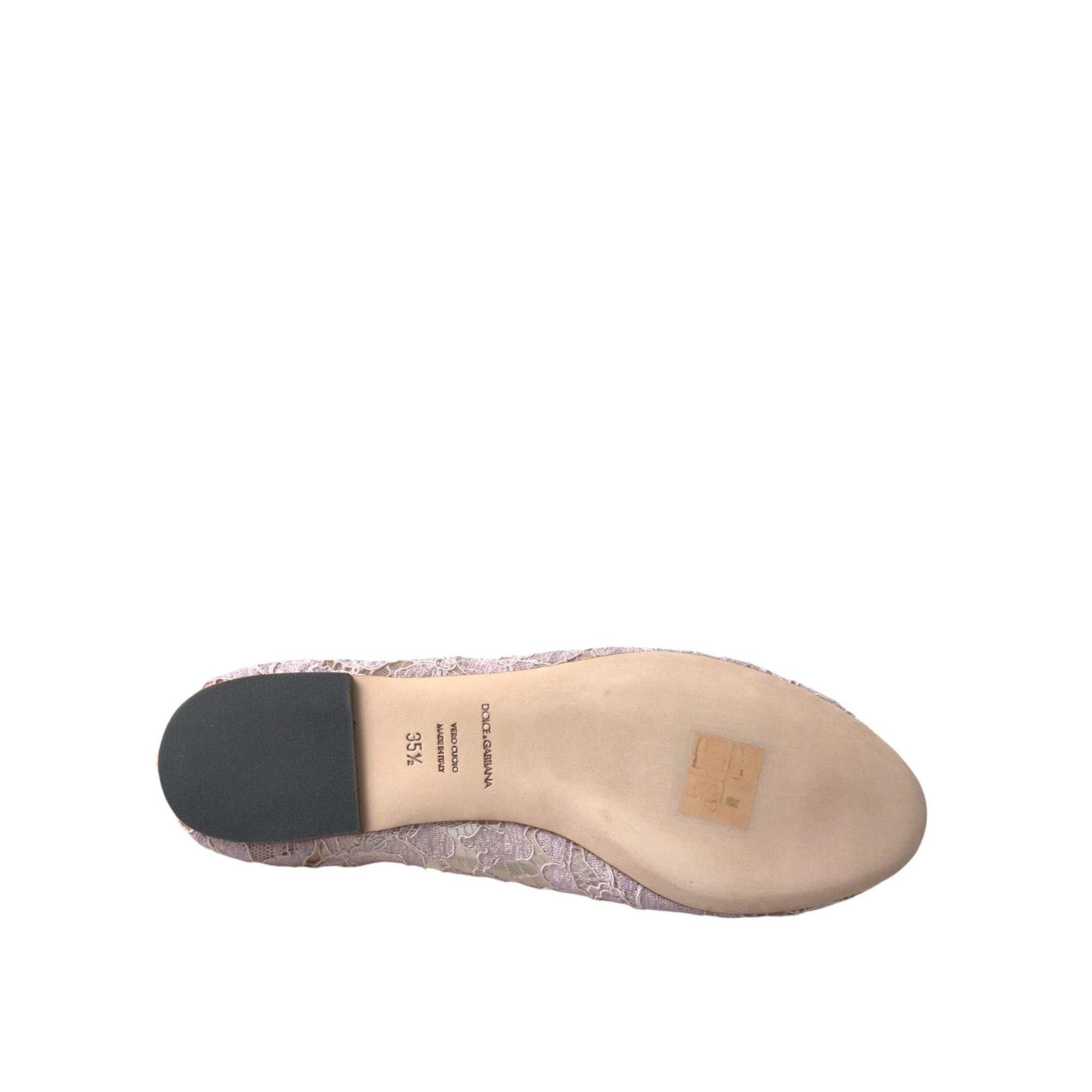 Dolce &amp; Gabbana Pink Lace Crystal Ballet Flats Loafers Shoes