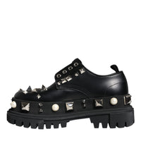 Dolce & Gabbana Black Leather Embellished Derby Formal Shoes