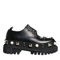 Dolce & Gabbana Black Leather Embellished Derby Formal Shoes