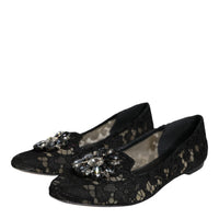 Dolce & Gabbana Black Lace Crystal Ballet Flats Loafer Shoes