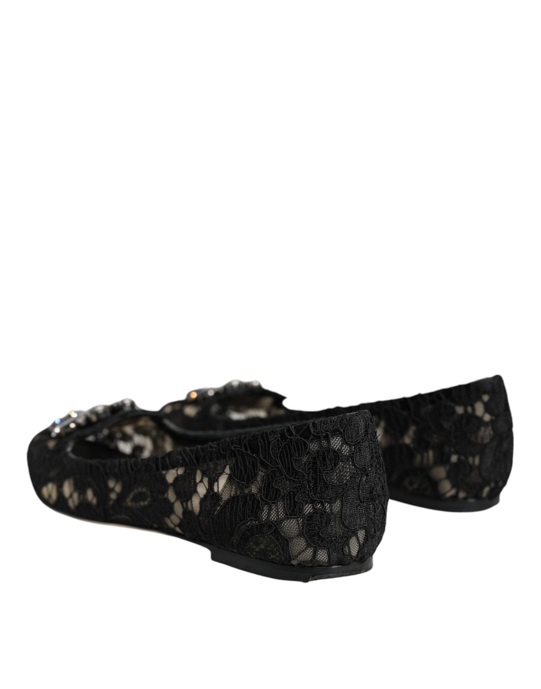 Dolce & Gabbana Black Lace Crystal Ballet Flats Loafer Shoes