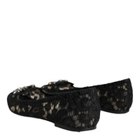 Dolce & Gabbana Black Lace Crystal Ballet Flats Loafer Shoes