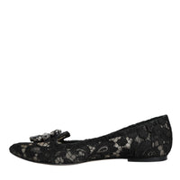 Dolce & Gabbana Black Lace Crystal Ballet Flats Loafer Shoes