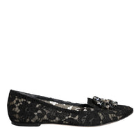 Dolce & Gabbana Black Lace Crystal Ballet Flats Loafer Shoes