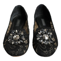 Dolce & Gabbana Black Lace Crystal Ballet Flats Loafer Shoes