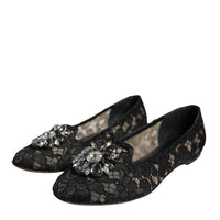 Dolce & Gabbana Black Lace Crystal Ballet Flats Loafer Shoes